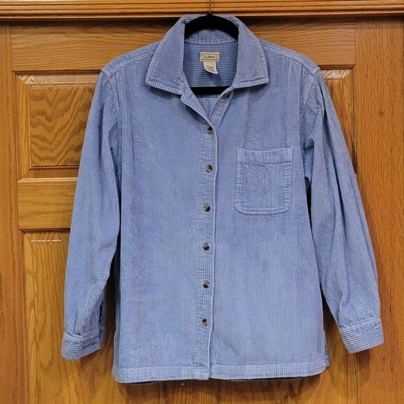 L.L.Bean Comfort Corduroy Shirt Jacket Shacket Cornflower Blue Size Medium - Picture 2 of 12